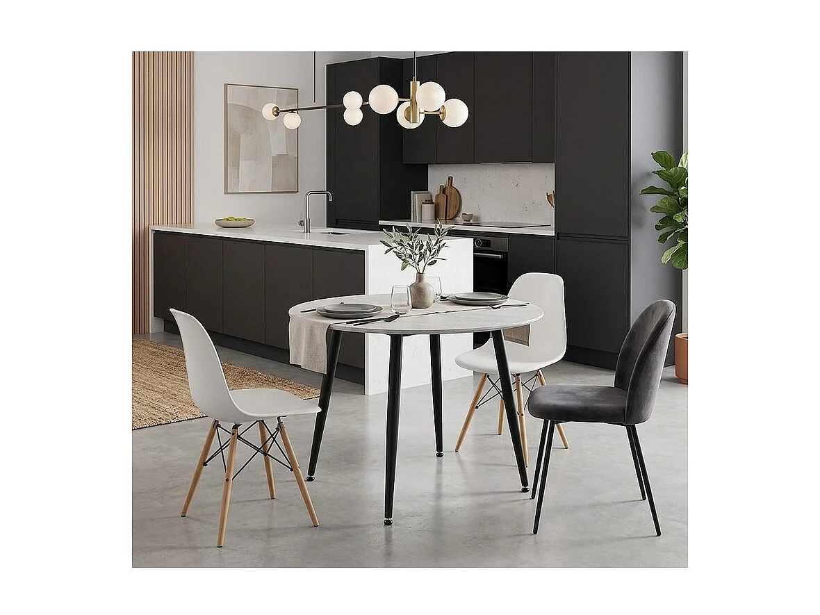 Table ronde 90 cm céramique blanche & métal noir SERAFINA