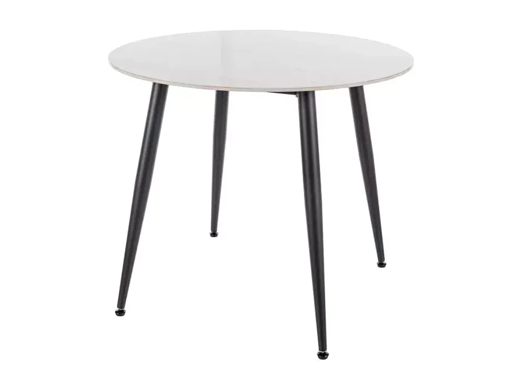 Table ronde 90 cm céramique blanche & métal noir SERAFINA