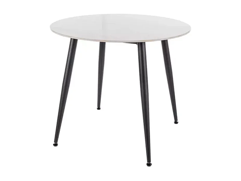 Table ronde 90 cm céramique blanche & métal noir SERAFINA