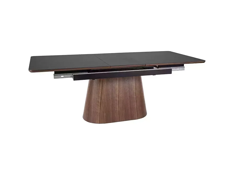 Table de salle à manger extensible 160 + 80cm en céramique bois et noir mat BOLLA