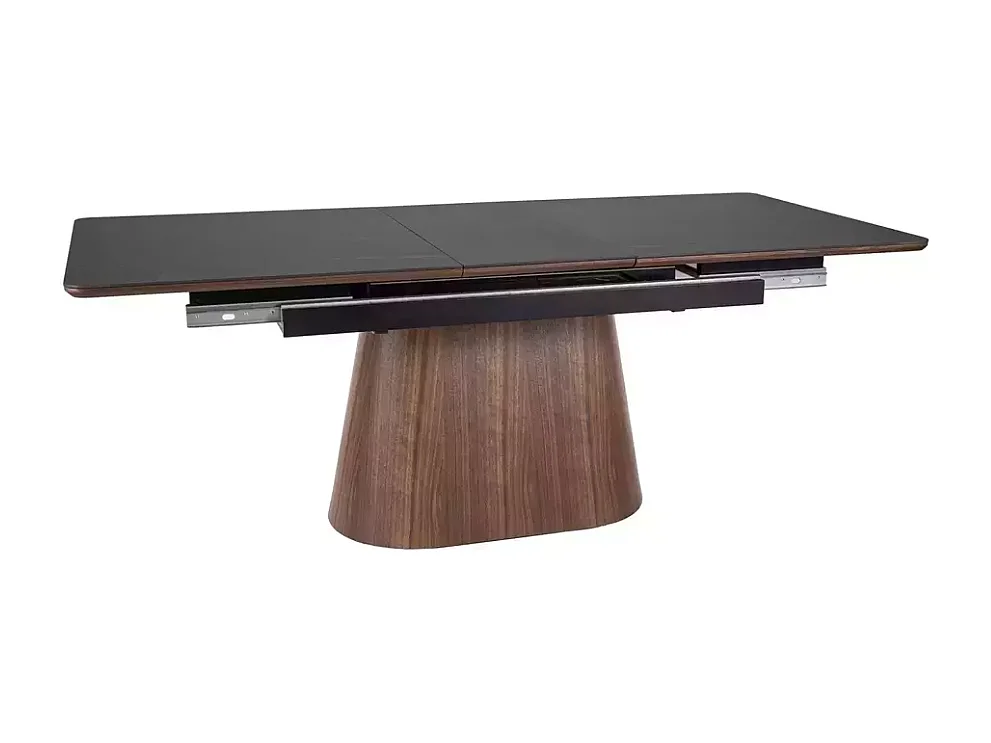 Table de salle à manger extensible 160 + 80cm en céramique bois et noir mat BOLLA