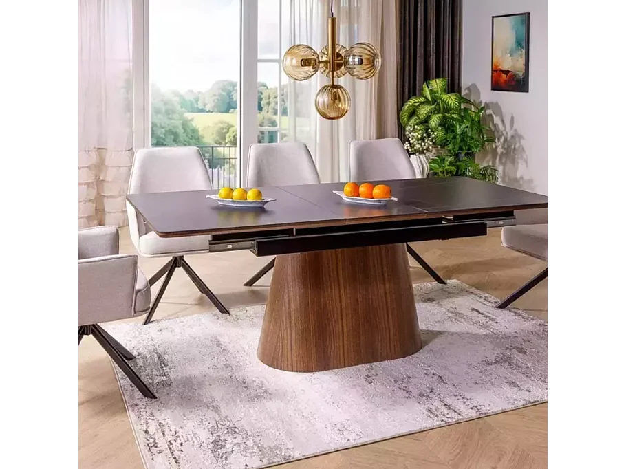 Table de salle à manger extensible 160 + 80cm en céramique bois et noir mat BOLLA