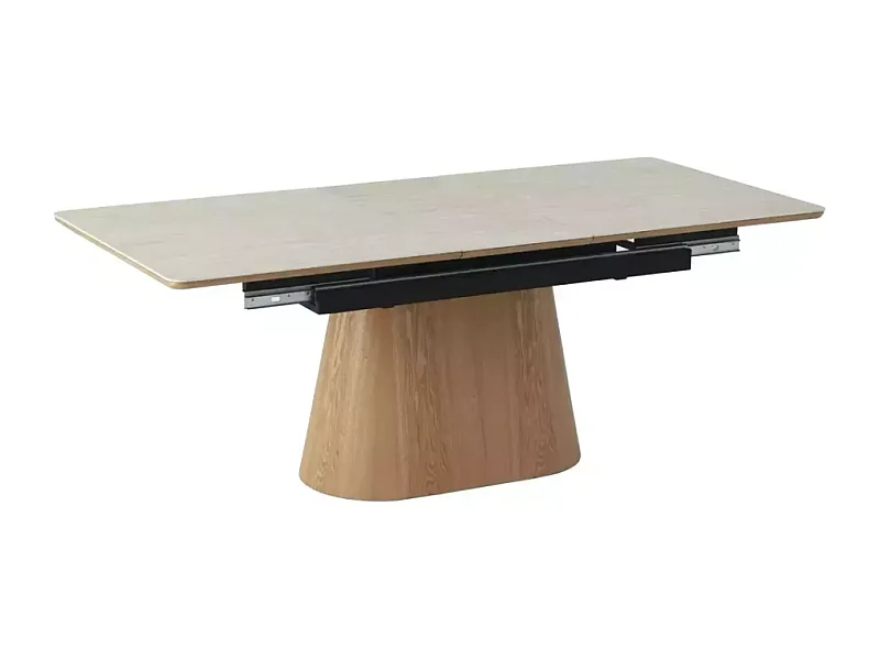 Table de salle à manger extensible 160 + 40cm en céramique travertin et chêne MONACO