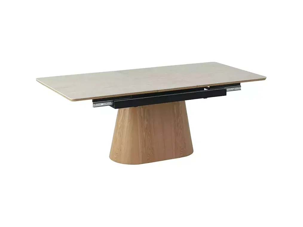 Table de salle à manger extensible 160 + 40cm en céramique travertin et chêne MONACO