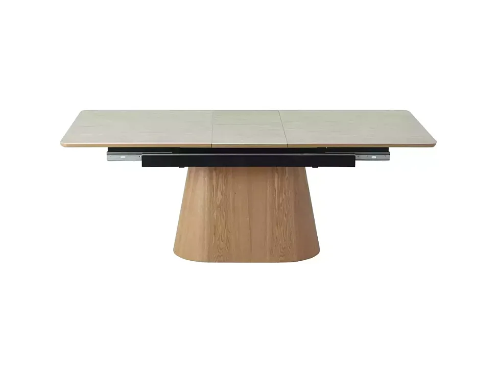 Table de salle à manger extensible 160 + 40cm en céramique travertin et chêne MONACO