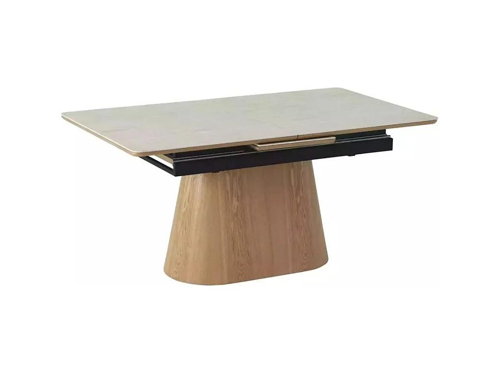 Table de salle à manger extensible 160 + 40cm en céramique travertin et chêne MONACO