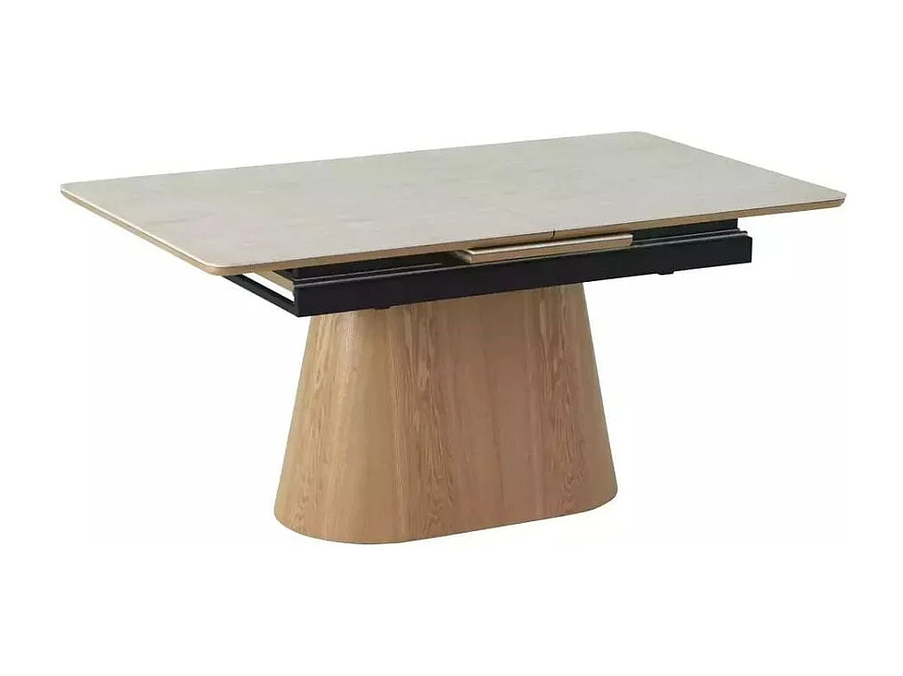 Table de salle à manger extensible 160 + 40cm en céramique travertin et chêne MONACO