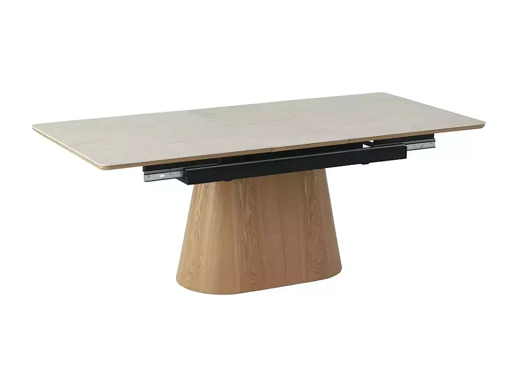 Table de salle à manger extensible 160 + 40cm en céramique travertin et chêne MONACO