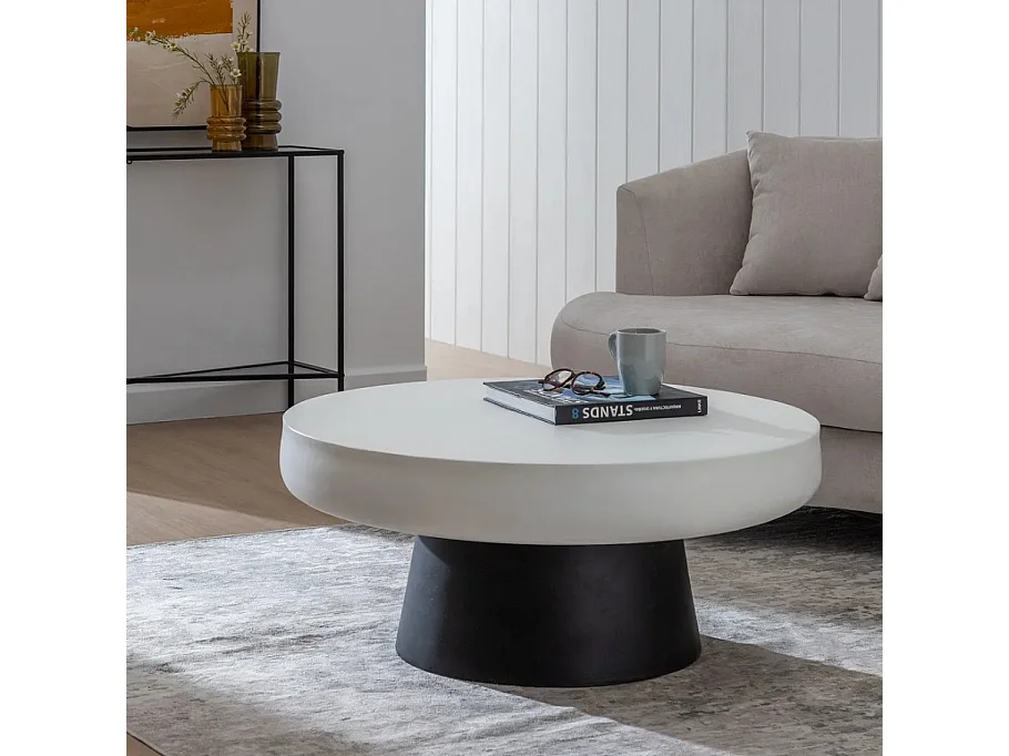 Table basse ronde magnésium blanc noir VELINDRA