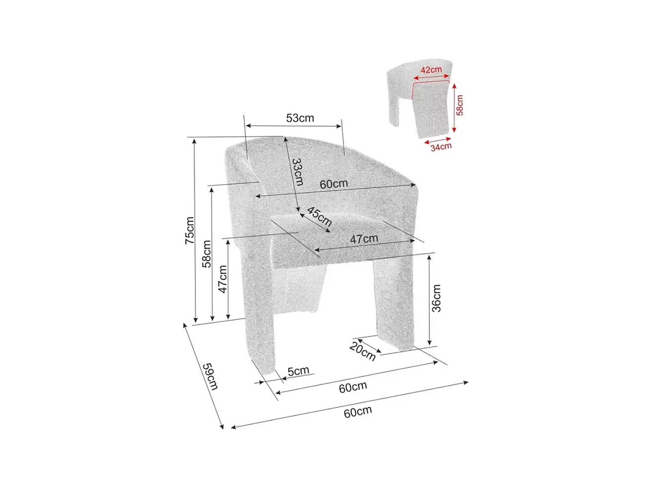 Chaise design beige tripode en tissu NOLAN