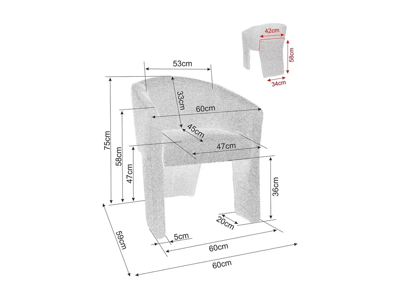 Chaise design beige tripode en tissu NOLAN