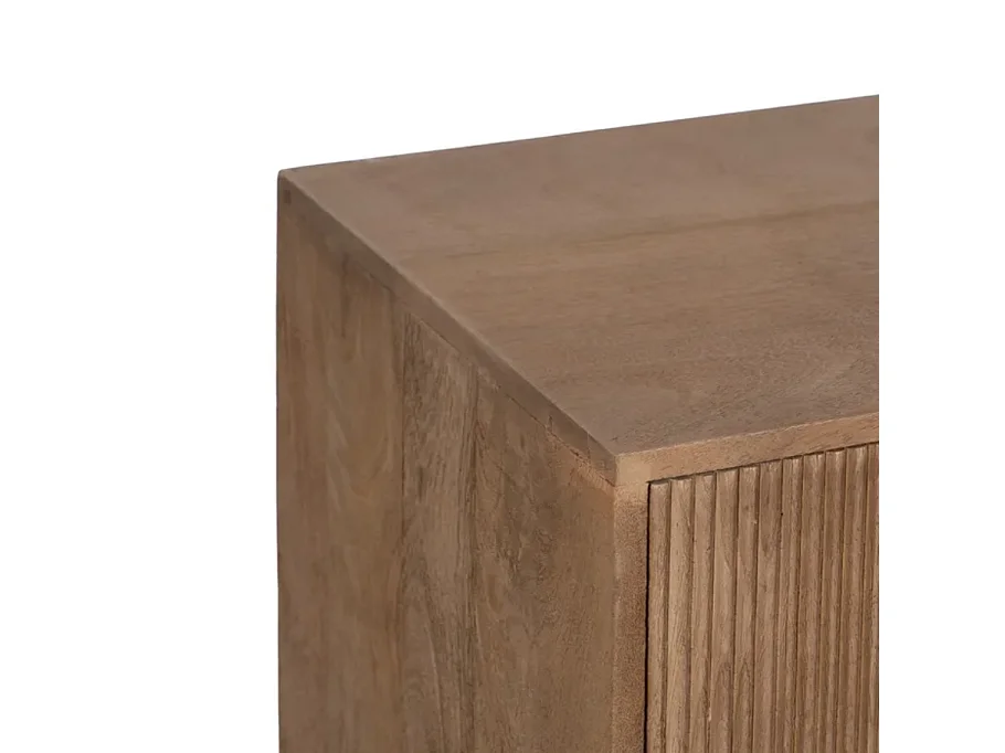 Bahut bois de manguier 180 cm avec portes coulissantes et tiroirs sur pieds métal SARANA