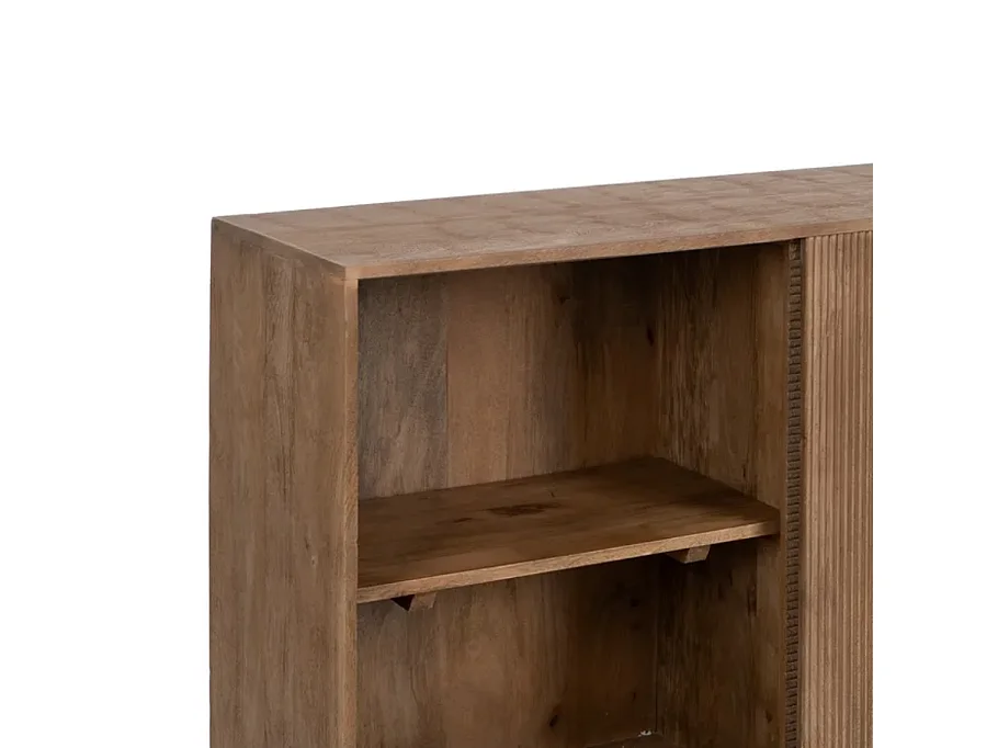 Bahut bois de manguier 180 cm avec portes coulissantes et tiroirs sur pieds métal SARANA