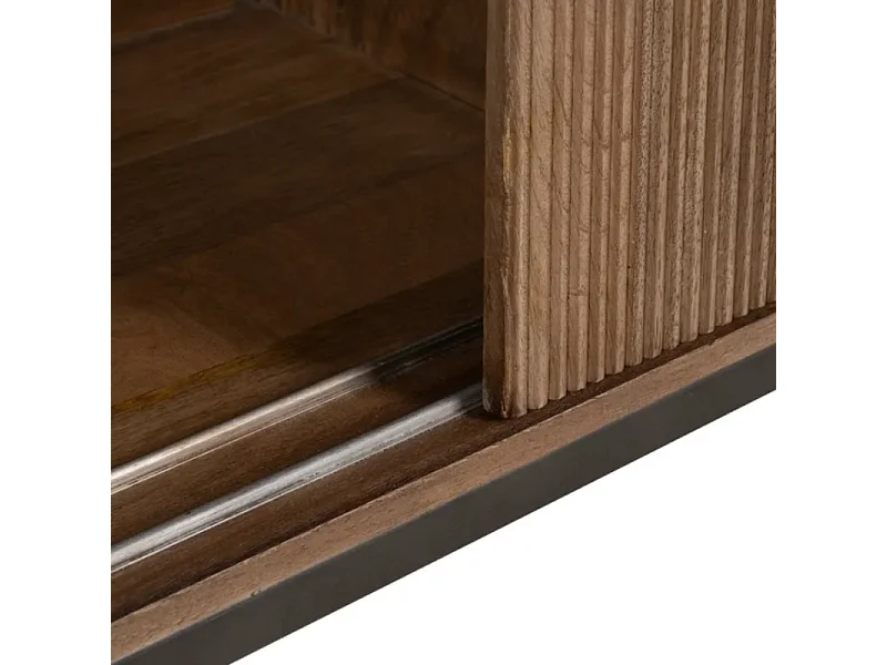 Bahut bois de manguier 180 cm avec portes coulissantes et tiroirs sur pieds métal SARANA