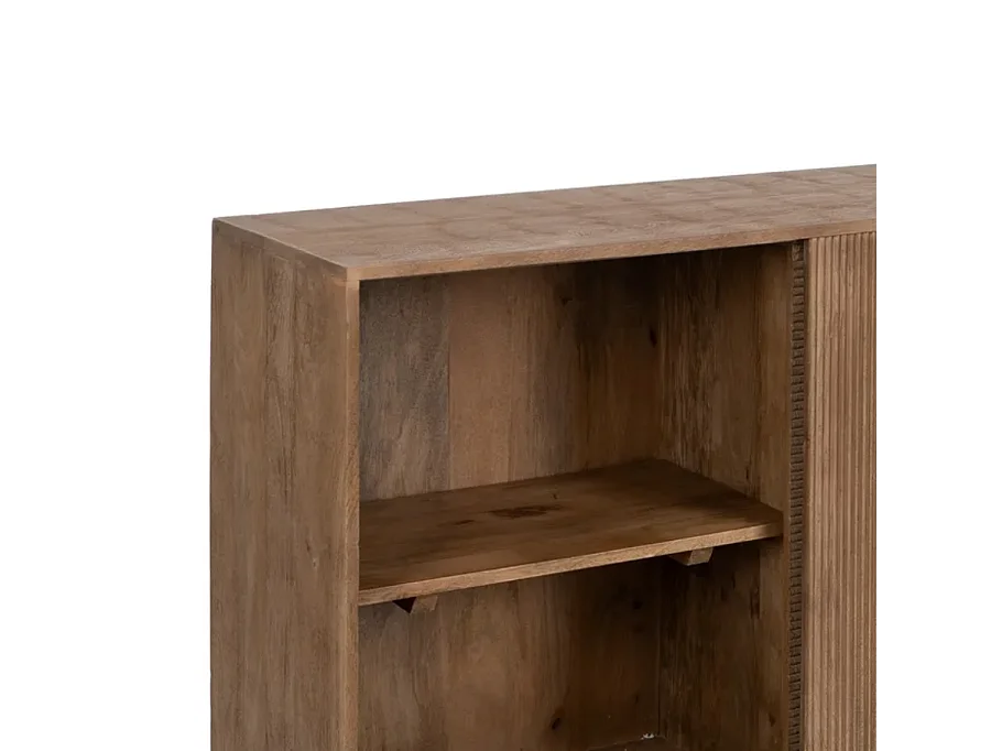 Bahut bois de manguier 180 cm avec portes coulissantes et tiroirs sur pieds métal SARANA