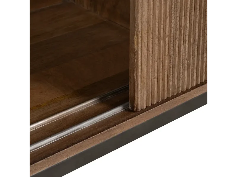 Bahut bois de manguier 180 cm avec portes coulissantes et tiroirs sur pieds métal SARANA