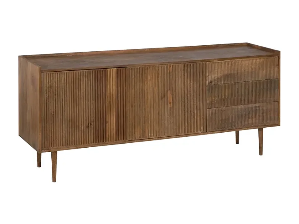 Bahut en bois de manguier 174 cm, tiroirs avec portes et façades rainurées NUANCE