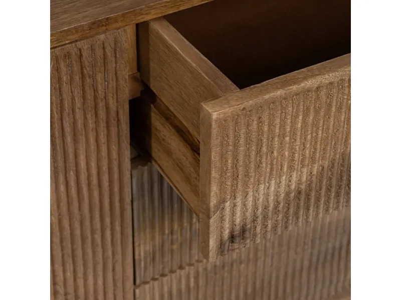 Bahut en bois de manguier 174 cm, tiroirs avec portes et façades rainurées NUANCE