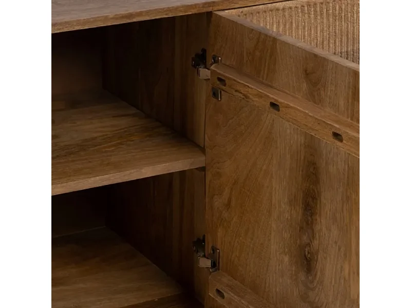 Bahut en bois de manguier 174 cm, tiroirs avec portes et façades rainurées NUANCE