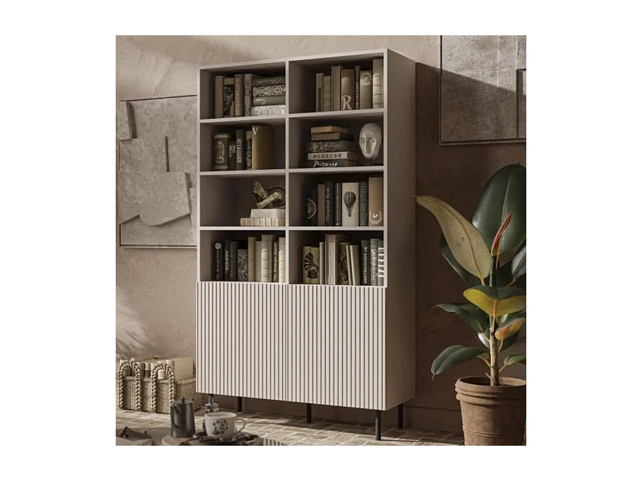 Buffet haut couleur cachemire avec 2 portes et niches de rangement ROTTERDAM