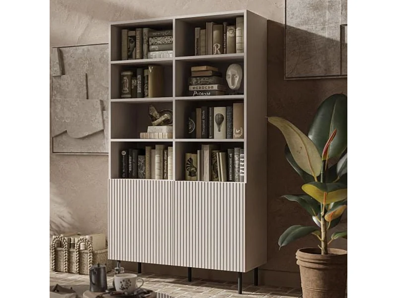 Buffet haut couleur cachemire avec 2 portes et niches de rangement ROTTERDAM