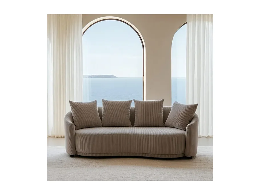 Canapé 3 places tissu beige côtelé avec coussins ÉQUATORIA