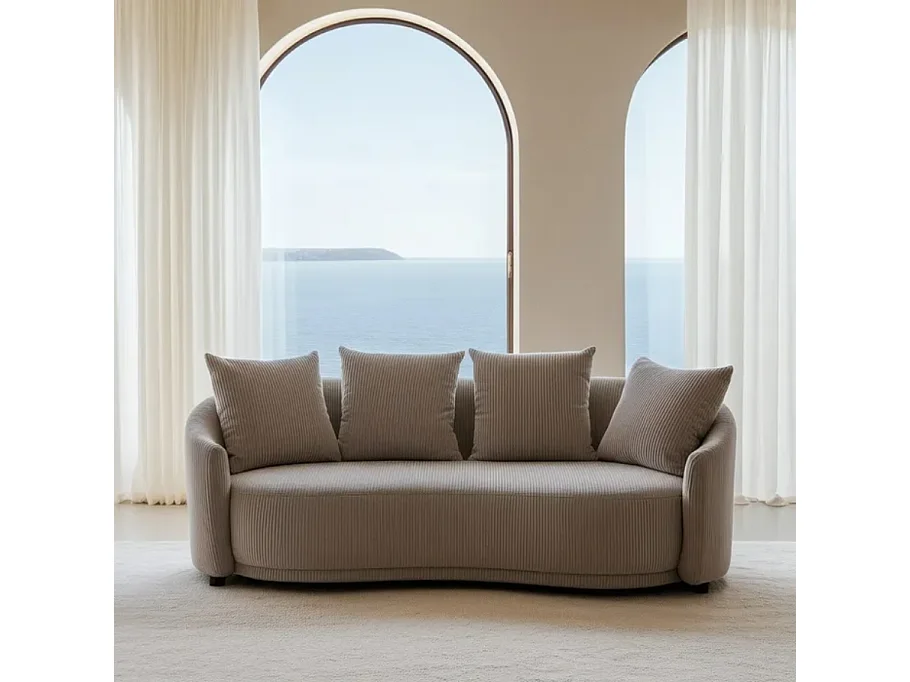 Canapé 3 places tissu beige côtelé avec coussins ÉQUATORIA