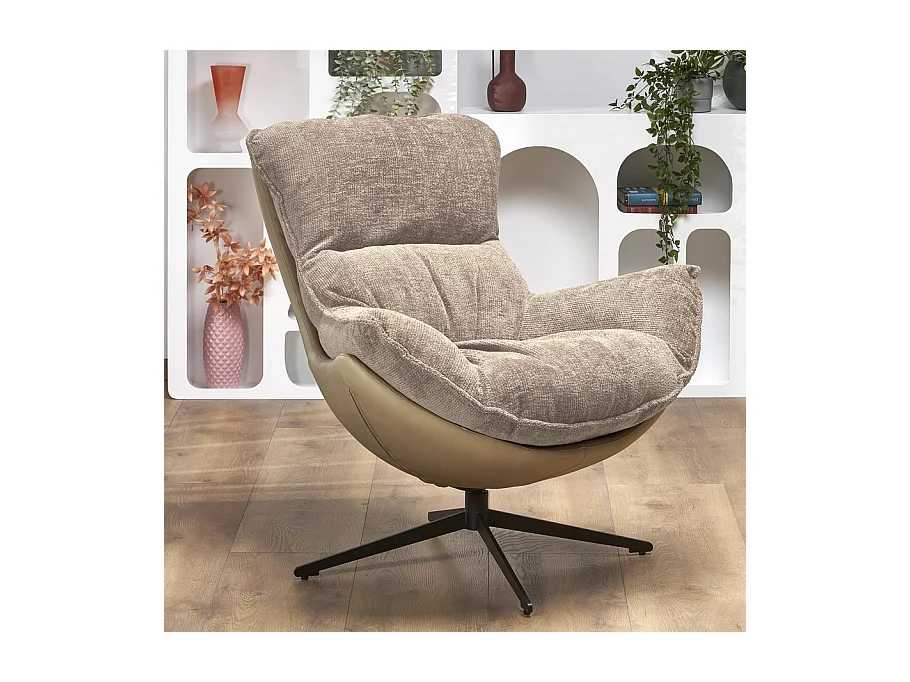 Fauteuil confort pivotant 360° beige Adel