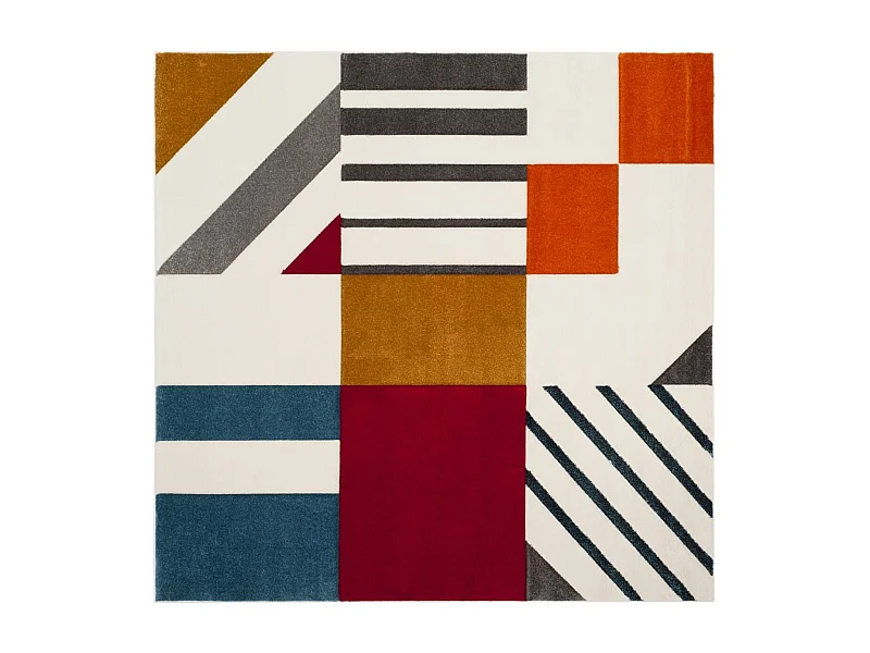 Tapis Ivoire/Bleu paon 122 X 122 cm - Dominique