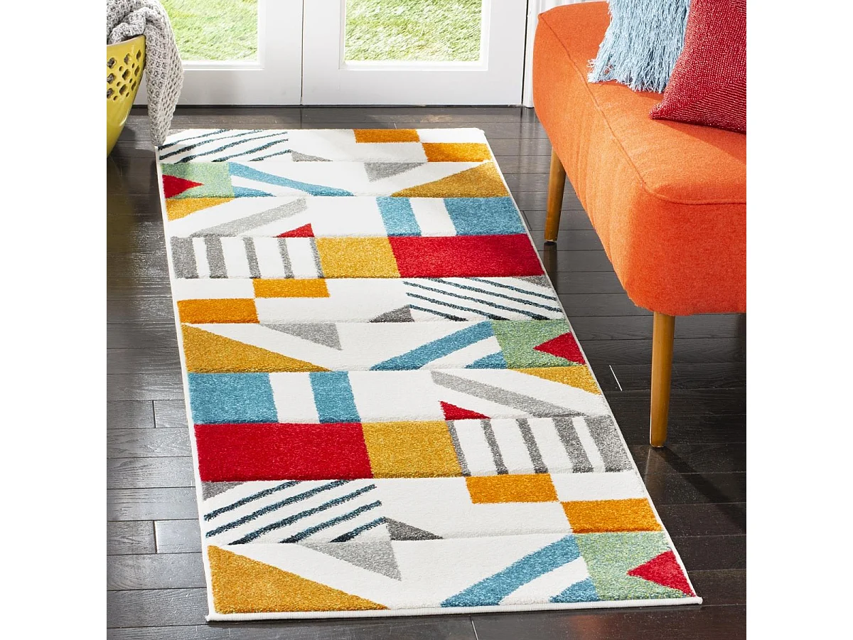 Tapis Ivoire/Bleu paon 69 X 244 cm - Dominique
