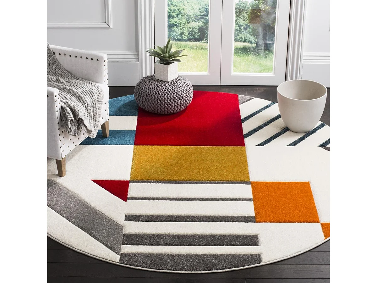 Tapis Ivoire/Bleu paon 122 X 122 cm - Dominique