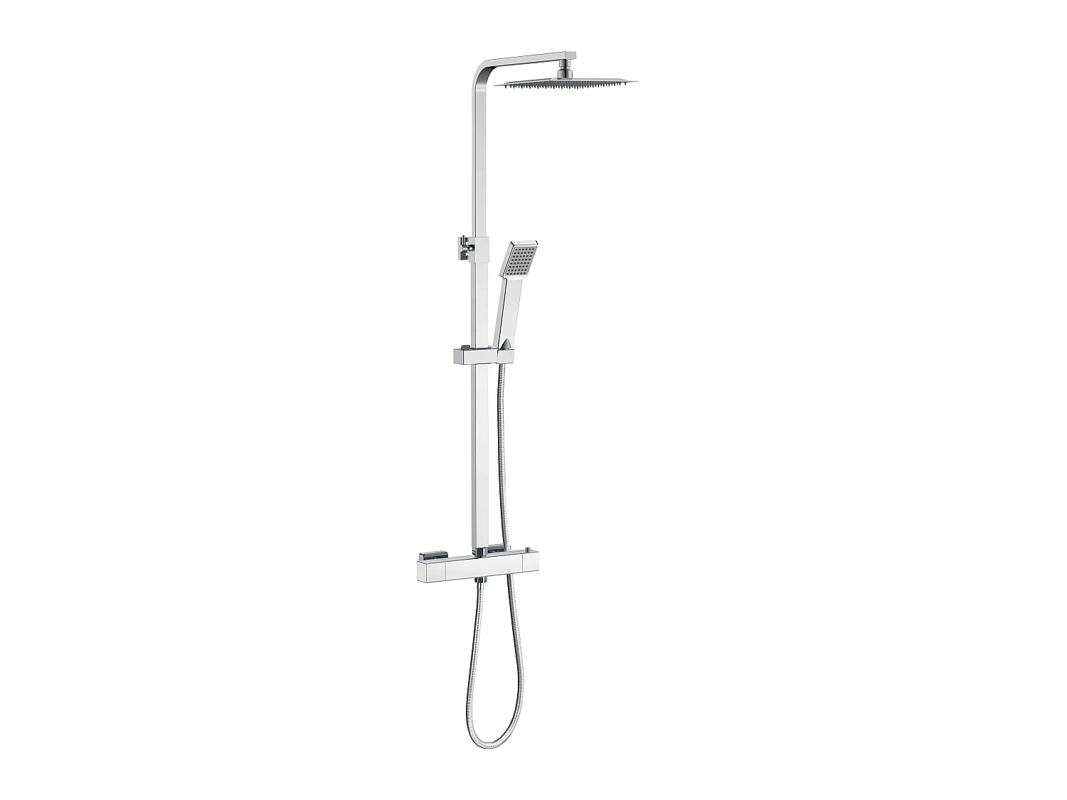 AICA Columna de Ducha Termostática Cromada| Alcachofa Cuadrada Grande | Barra Regulable 76-118 cm | Sistema de Ducha Superior