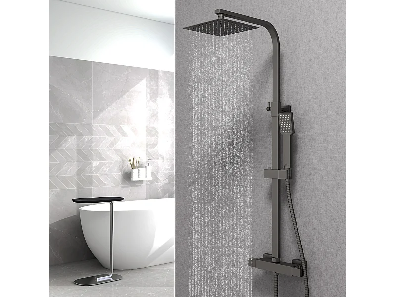 Columna de Ducha Termostática AICA Negra Mate Ajustable con Alcachofa y Ducha Superior Grande Cuadrada