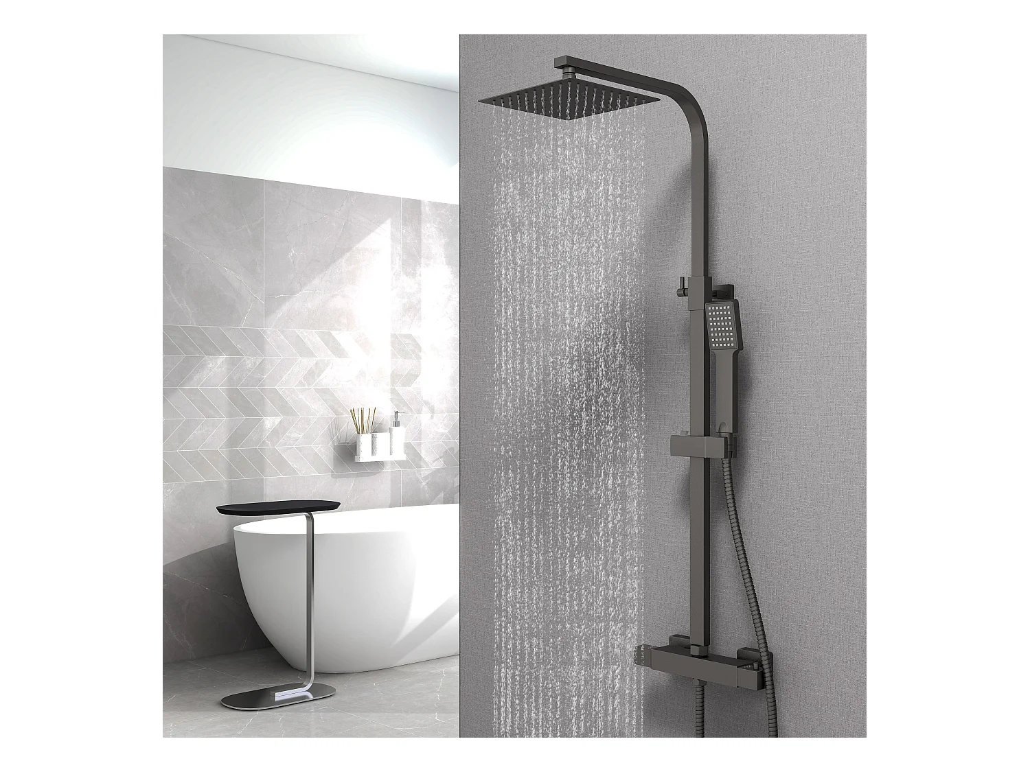 Columna de Ducha Termostática AICA Negra Mate Ajustable con Alcachofa y Ducha Superior Grande Cuadrada