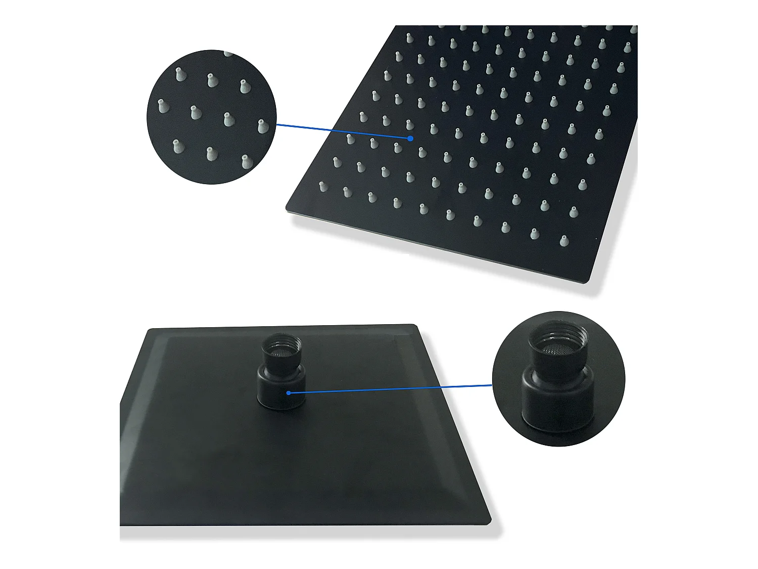 Columna de Ducha Termostática AICA Negra Mate Ajustable con Alcachofa y Ducha Superior Grande Cuadrada