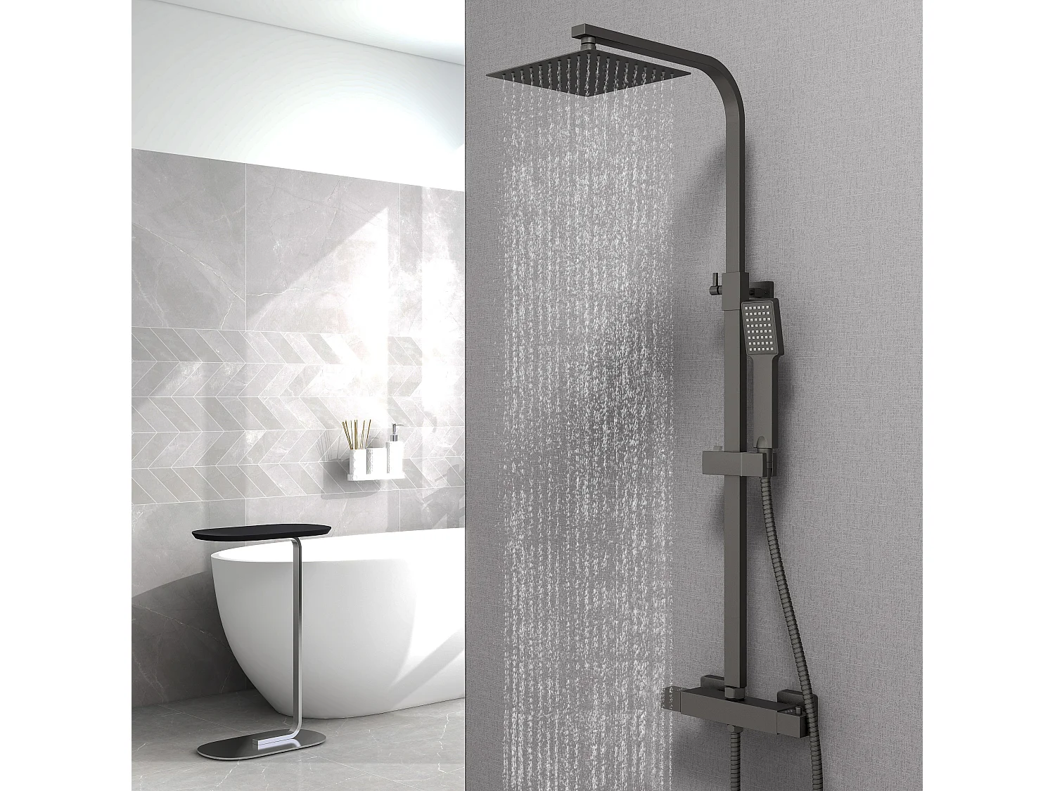 Columna de Ducha Termostática AICA Negra Mate Ajustable con Alcachofa y Ducha Superior Grande Cuadrada