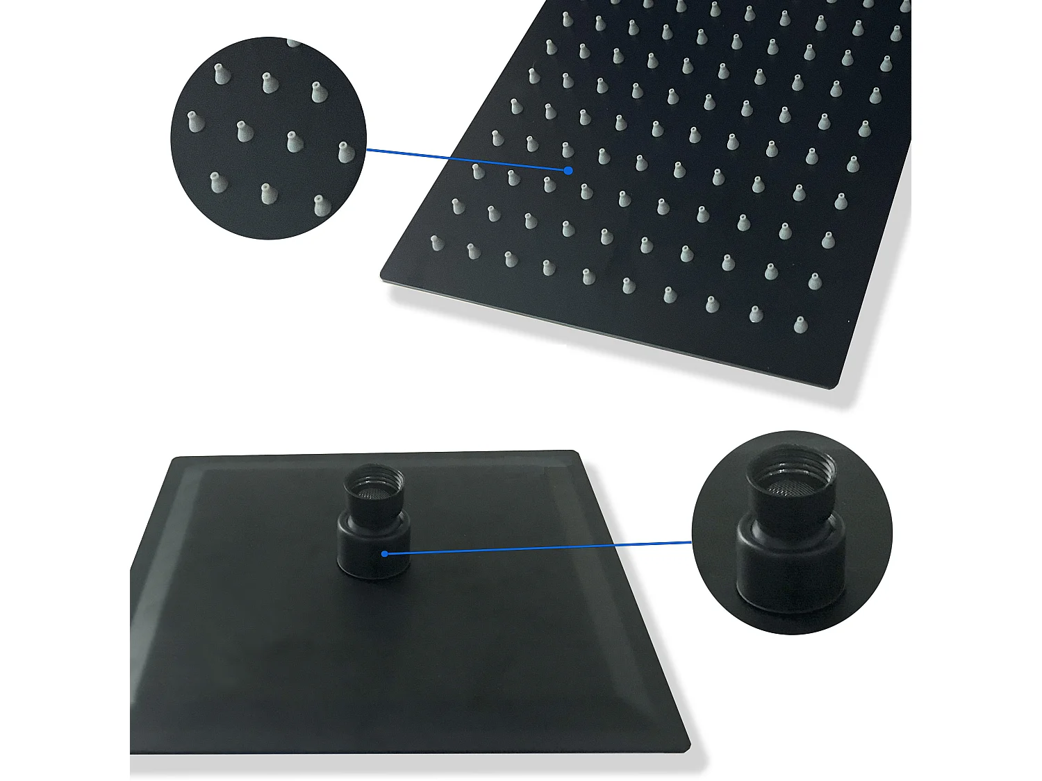 Columna de Ducha Termostática AICA Negra Mate Ajustable con Alcachofa y Ducha Superior Grande Cuadrada