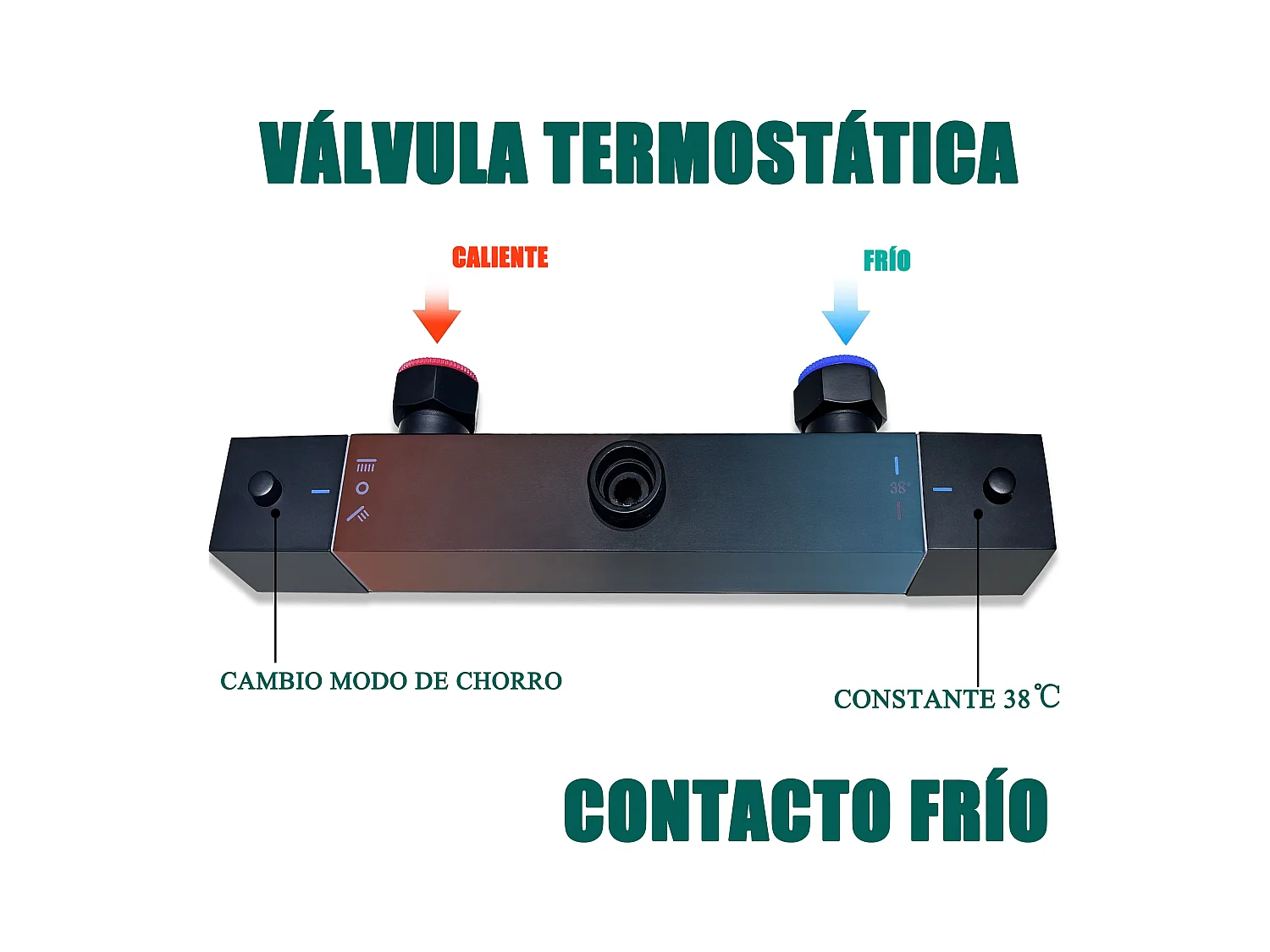 AICA Columna de Ducha Termostática Negra Mate con Alcachofa Cuadrada, Rociador Superior y Barra Ajustable