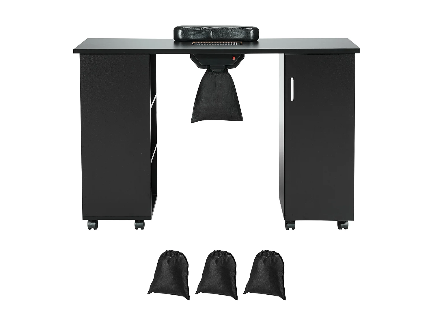 Table de Manucure SucceBuy, Station de Table à Ongles Dépoussiéreur Électrique, Bureau d'Ongles Mobile 8 Roues, 3 Sacs à Poussière Repose-Poignet