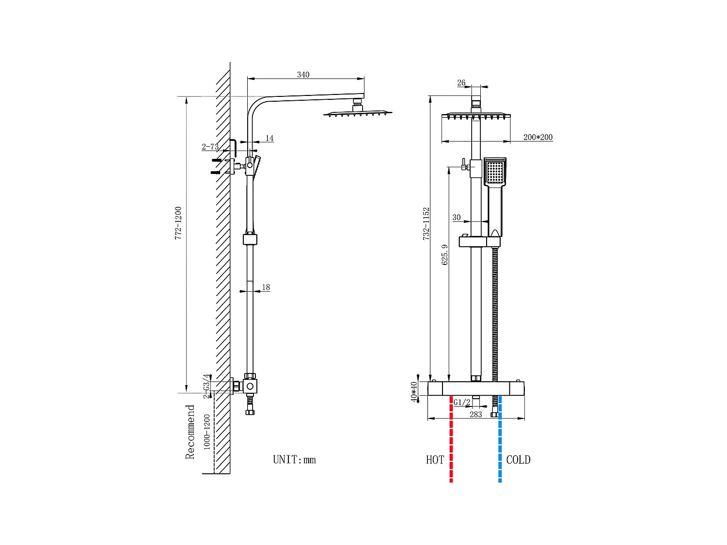 Columna de Ducha Termostática AICA Cromada Ajustable con Alcachofa y Ducha Superior Grande Cuadrada