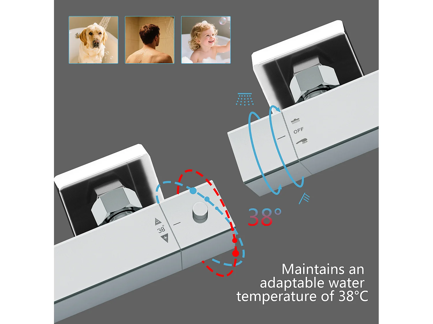 Coluna de Chuveiro Termostática AICA Cromada Ajustável com Chuveiro de Mão e Chuveiro Superior Grande Quadrado