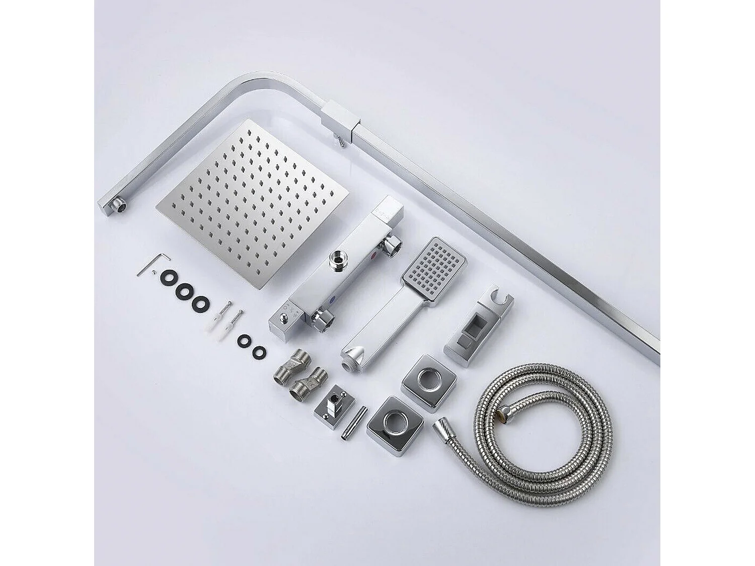 AICA Coluna de Chuveiro Termostática Cromo com Chuveiro de Mão Quadrado, Chuveiro Superior e Barra Ajustável