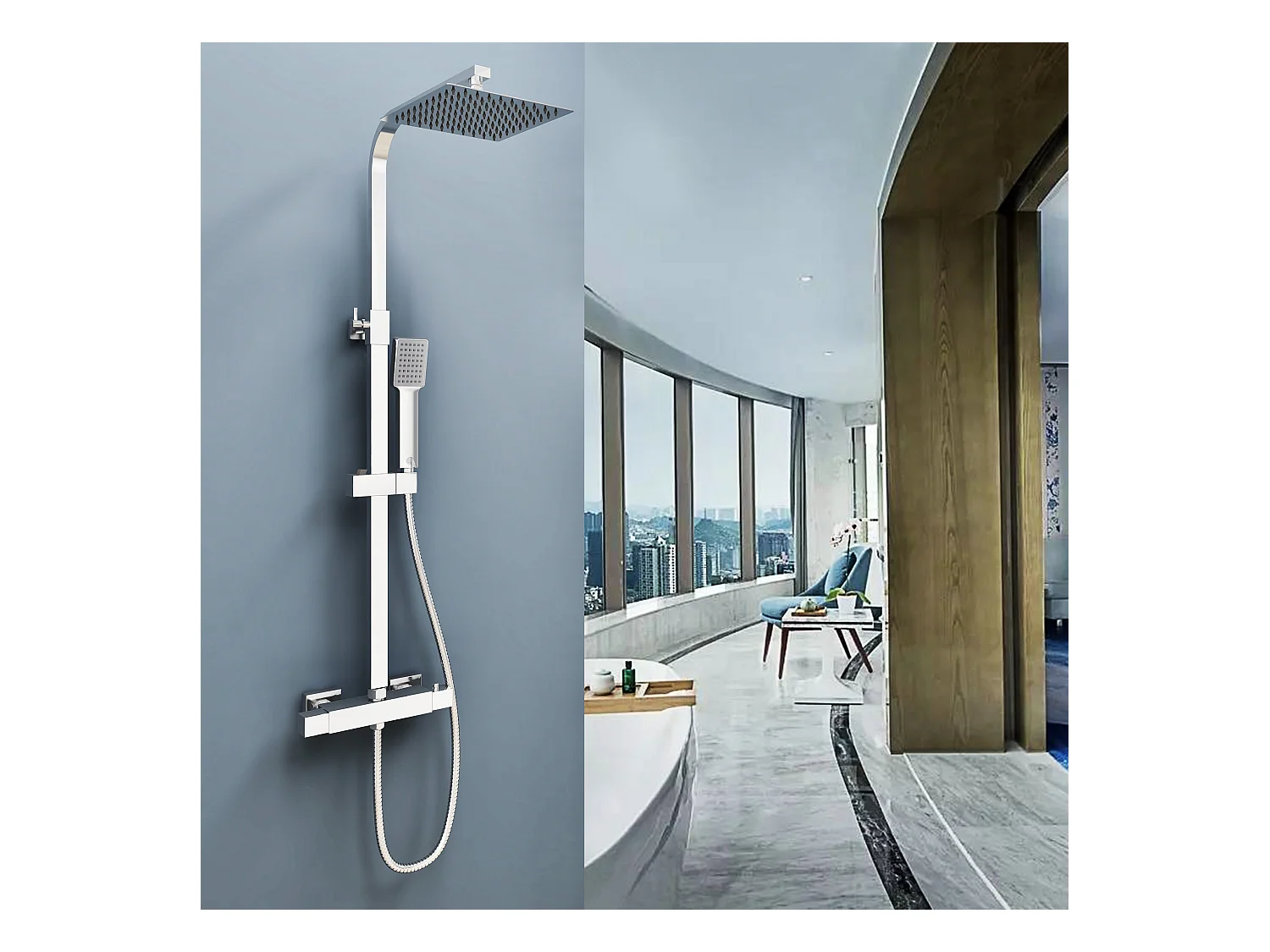 AICA Columna de Ducha Termostática Cromo con Alcachofa Cuadrada y Rociador Superior Grande 20 cm x 20 cm