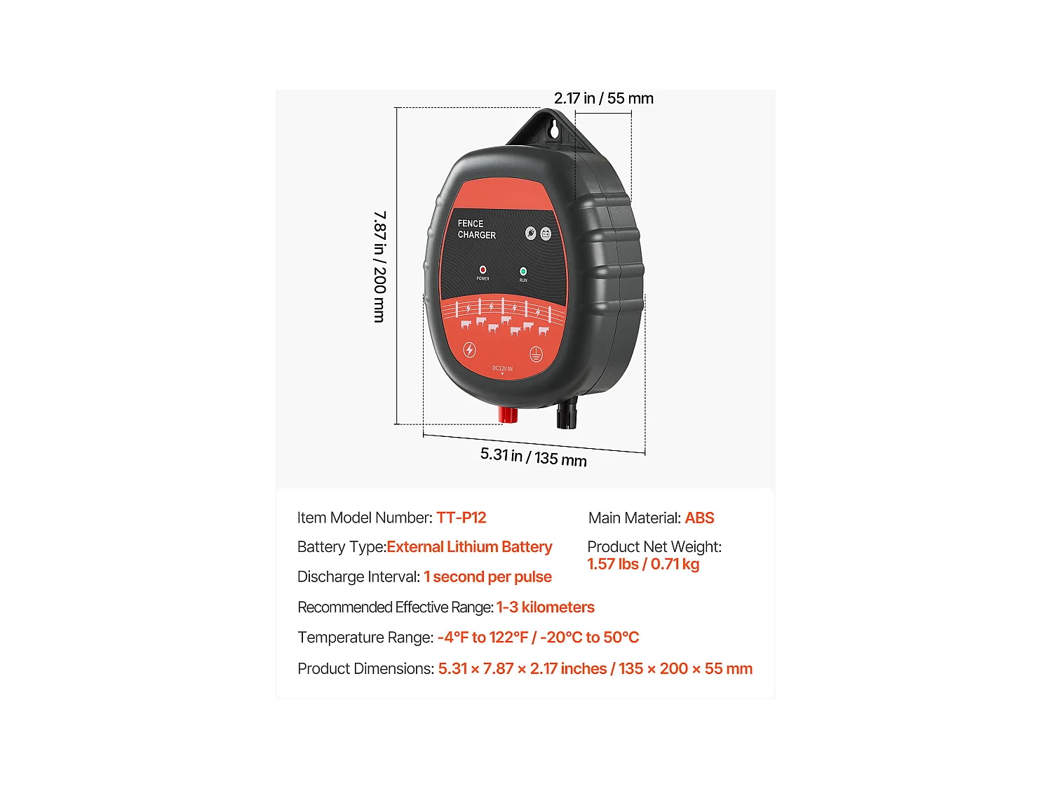 Chargeur de Clôture Électrique SucceBuy, 1 J, Électrificateur de Clôture Électrique, Compatible Alimentations CA CC Solaire, 10 kV, Portée 1-3 km