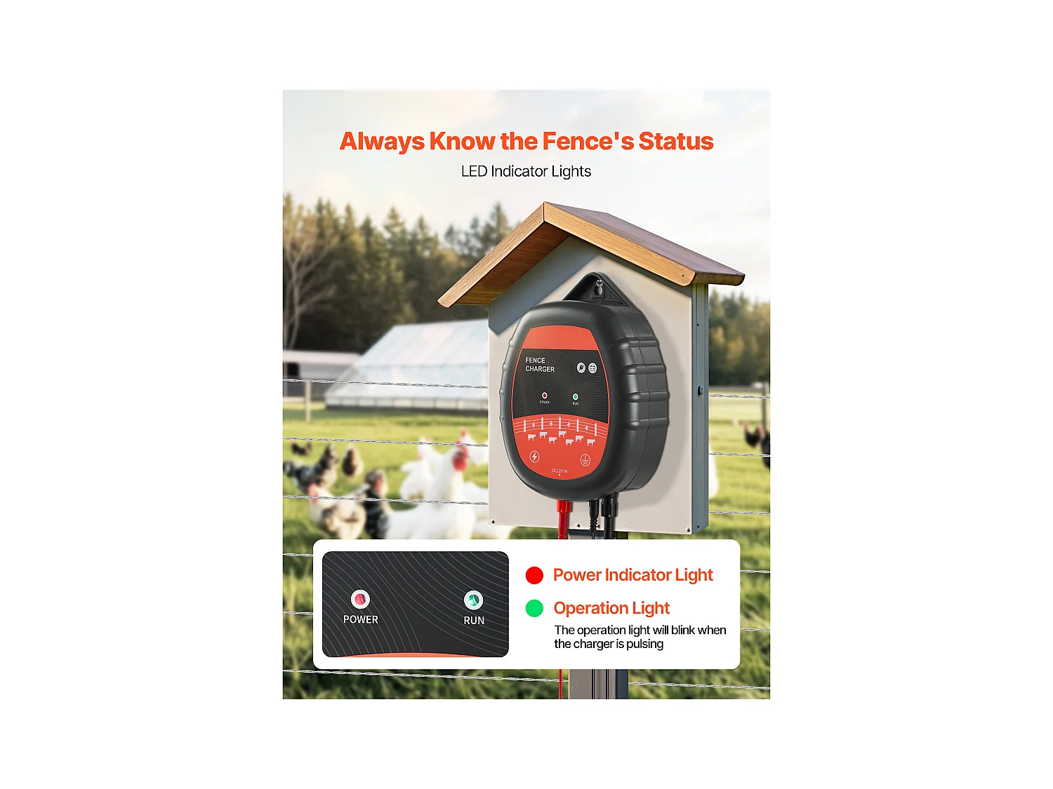 Chargeur de Clôture Électrique SucceBuy, 1 J, Électrificateur de Clôture Électrique, Compatible Alimentations CA CC Solaire, 10 kV, Portée 1-3 km
