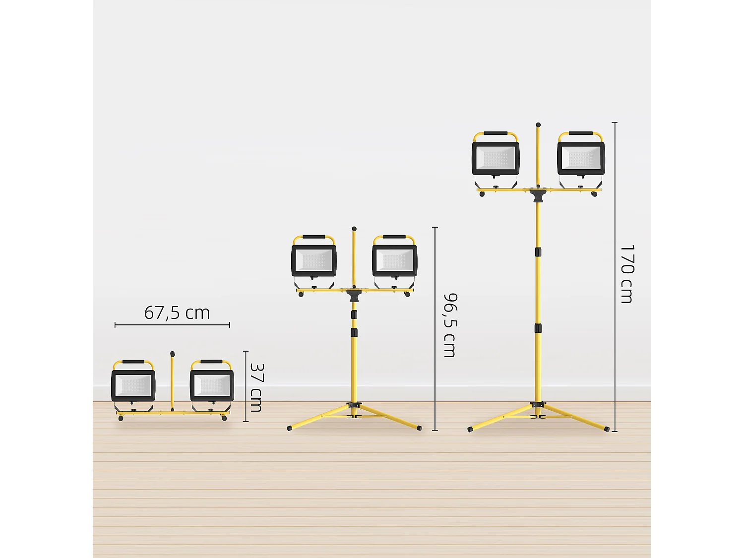 Projecteur de chantier sur trépied réglable orientable - 2 x 100W - 17000LM - étanche IP65 - métal jaune