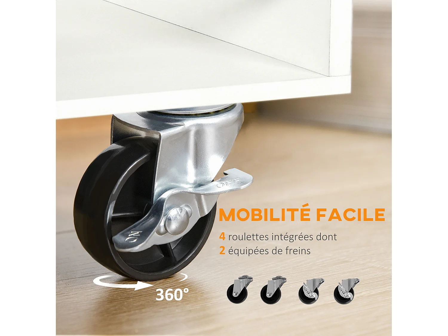 Desserte de cuisine style contemporain - 3 étagères, niche, porte verre, tiroir - blanc effet bois naturel