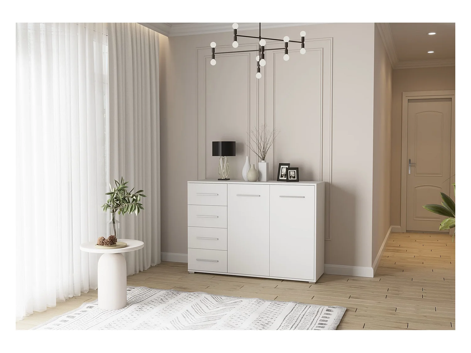 Buffet - Commode Ilario III 135 cm - Aspect mat - Blanc