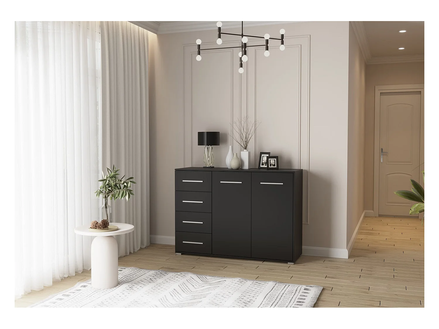 Buffet - Commode Ilario III 135 cm - Aspect mat - Noir