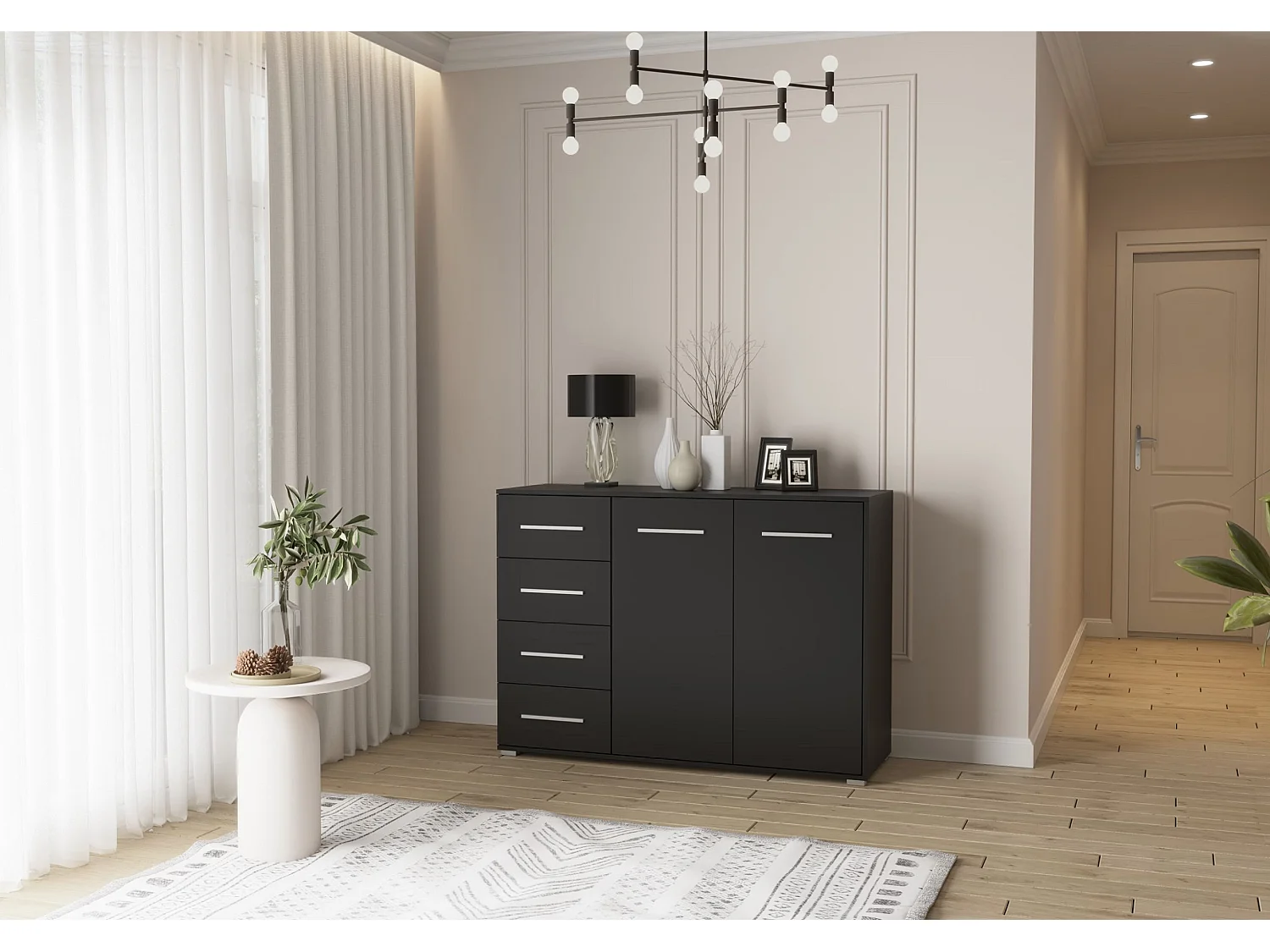 Buffet - Commode Ilario III 135 cm - Aspect mat - Noir